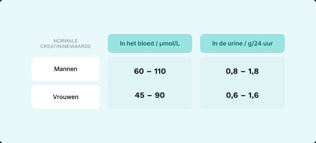 Infographics creatinine normale waardes